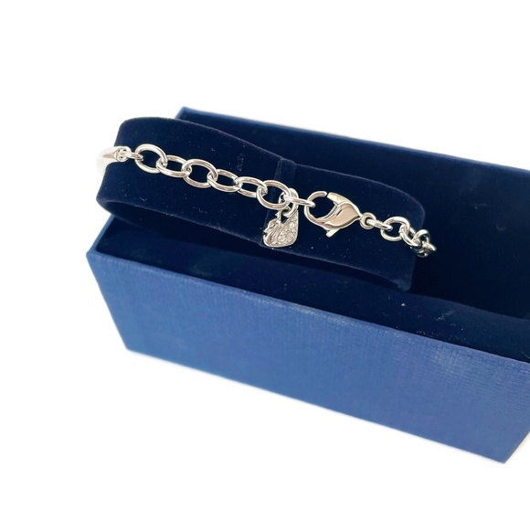 Swarovski Geometric Bangle Bracelet, Rhodium Tone, Crystal Cube Jewelry - Picture 5 of 7